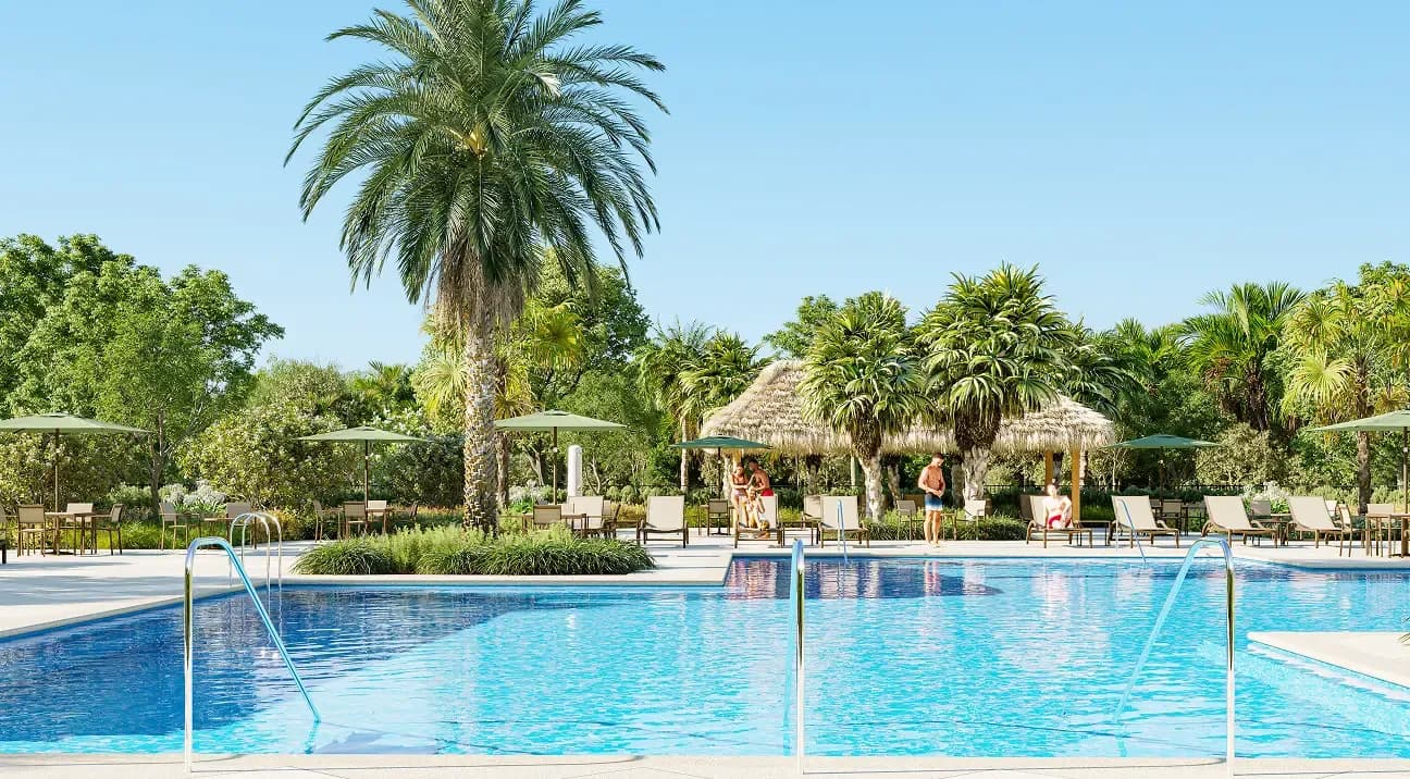 Render de la piscina del centro de amenidades de The Glades at Crossprairie, representación artística