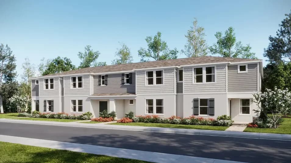 Render de elevación Craftsman de los Trail Townhomes, representación artística